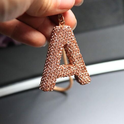 Bling Car Accessories for Women Letter Charm, Rainbow Crystal Rearview Mirror Pendant, Cute Diamond Rhinestone Car Decor, Lucky Gift for Women(R, Champagne Gold) in Kuwait