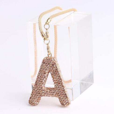 Bling Car Accessories for Women Letter Charm, Rainbow Crystal Rearview Mirror Pendant, Cute Diamond Rhinestone Car Decor, Lucky Gift for Women(R, Champagne Gold) in Kuwait