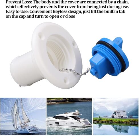 Tissting Boat Deck Fill 1.5in/38mm ABS Black Water Filler Cap - Keyless Design Marine Water Filler for Boats and Yachts, Easy to Use with Anti-Loss Chain and Secure Sealing for Marine Applications in Saudi Arabia