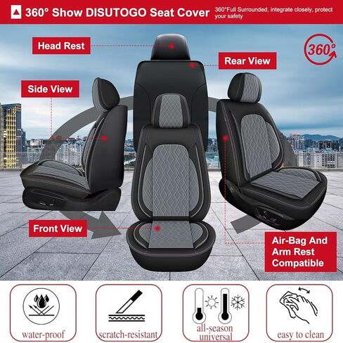 2 أغطية المقعد الأمامي تناسب Subaru Forester 2007-2024 2025 CONDERS LEATHY CAR COVERS COSTERTORTER CUSTEROTTOR (2 fornt ، Black & Gray) in Kuwait