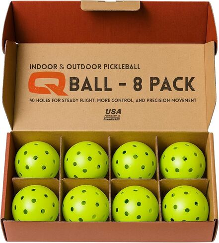 8 Pack Qranc ‘Q 'Ball Pickleball Balls للعب في الهواء الطلق والداخلي ، معتمدة USA Pickleball (USAPA) ، 40 فتحة ، نيون in Saudi Arabia
