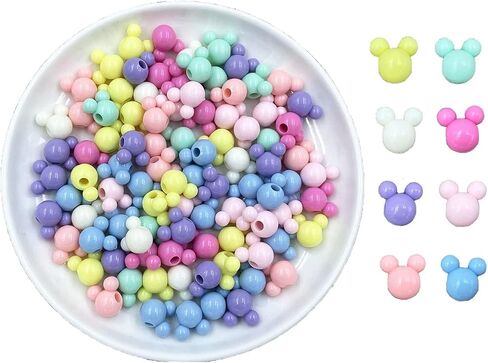 Acrylic Beads, 100 Mouse Head Beads Candy Color Large Hole Pastel Bead Pendants Assorted Plastic Pastel Cute Loose Bead Bulk for Bracelets Jewelry Making DIY Crafts Necklace in Saudi Arabia