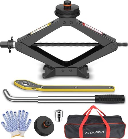 Car Jack Kit 2.5 Ton Scissor Jack with Ratchet Wretch ، Tyre Change Kit متوافق مع منصات المقبس الدائرية المختلفة in Kuwait