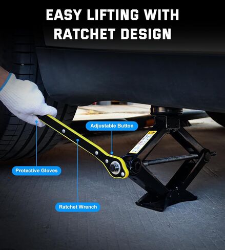 Car Jack Kit 2.5 Ton Scissor Jack with Ratchet Wretch ، Tyre Change Kit متوافق مع منصات المقبس الدائرية المختلفة in Kuwait