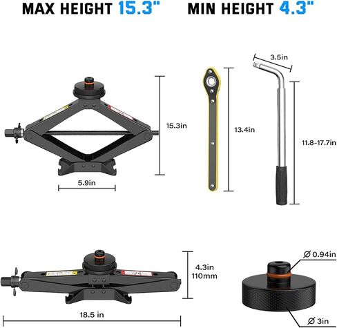 Car Jack Kit 2.5 Ton Scissor Jack with Ratchet Wretch ، Tyre Change Kit متوافق مع منصات المقبس الدائرية المختلفة in Kuwait