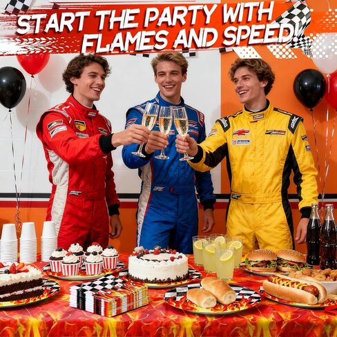 Fire Party Tableware Set, 73PCS Little Firefighter Birthday Party Supplies Includes 9 and 7 Inch Plates Napkins and Tablecloth for Summer BBQ Picnic Party Tableware Flame Racing Party Decorations in Saudi Arabia