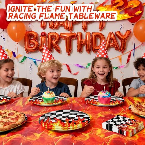 Fire Party Tableware Set, 73PCS Little Firefighter Birthday Party Supplies Includes 9 and 7 Inch Plates Napkins and Tablecloth for Summer BBQ Picnic Party Tableware Flame Racing Party Decorations in Saudi Arabia