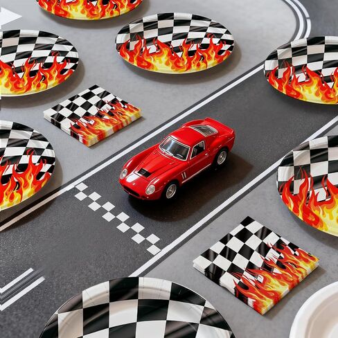 Fire Party Tableware Set, 73PCS Little Firefighter Birthday Party Supplies Includes 9 and 7 Inch Plates Napkins and Tablecloth for Summer BBQ Picnic Party Tableware Flame Racing Party Decorations in Saudi Arabia