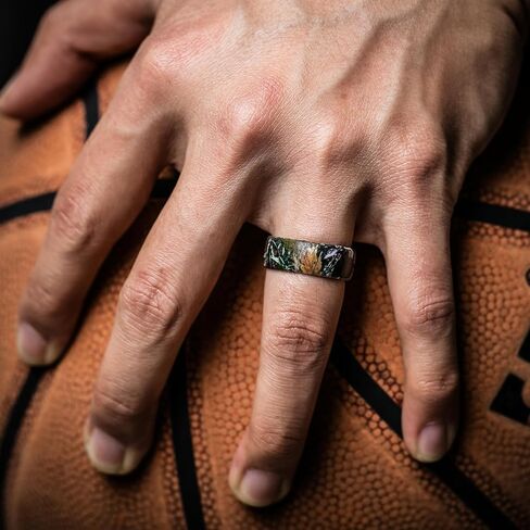 ThunderFit Silicone Wedding Ring for Men, Printed Design 8.1mm Wide 2mm Thick (Wood - Size 10-10.5 (20.20mm)) in Kuwait