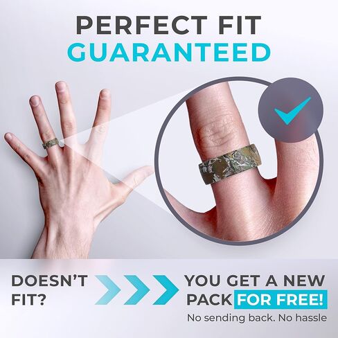 ThunderFit Silicone Wedding Ring for Men, Printed Design 8.1mm Wide 2mm Thick (Wood - Size 10-10.5 (20.20mm)) in Kuwait