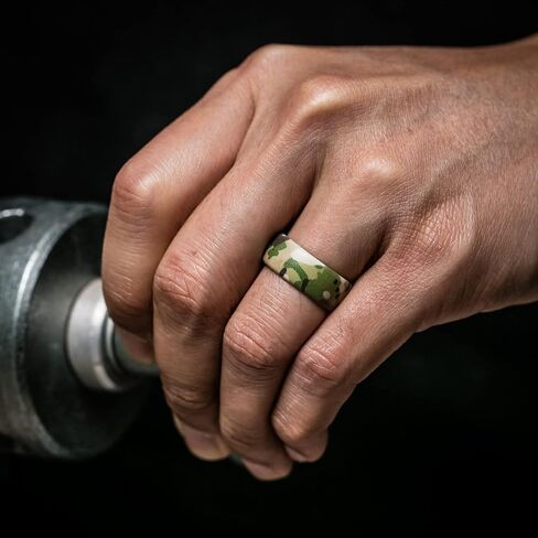 ThunderFit Silicone Wedding Ring for Men, Printed Design 8.1mm Wide 2mm Thick (Wood - Size 10-10.5 (20.20mm)) in Kuwait