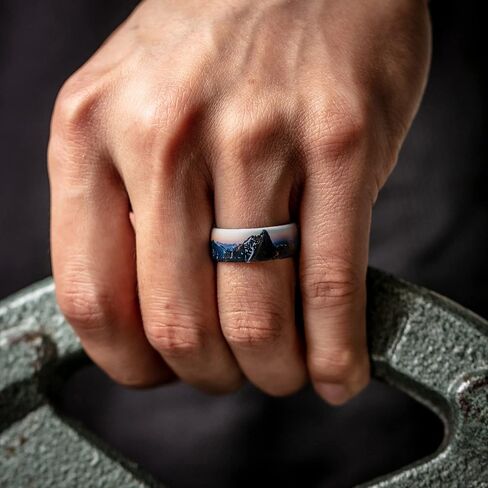 ThunderFit Silicone Wedding Ring for Men, Printed Design 8.1mm Wide 2mm Thick (Wood - Size 10-10.5 (20.20mm)) in Kuwait