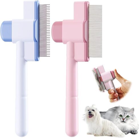 Cat Brush Cat Comb Upgraded Self Cleaning Pet Brush for Long Haired Cats & Dogs, Tangle-Free Comb with Rounded Tips, Blue in Saudi Arabia