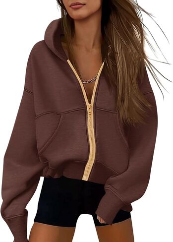 Fisoew Women's Zip Up Hoodies Sweatshirts Casual Long Sleeve Hooded Jackets Fall Trendy Y2K Clothes in Saudi Arabia
