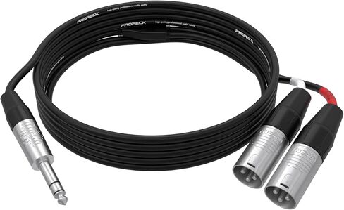 PRORECK 6FT Y-Splitter Stereo Breakout Cable - 1/4" ستيريو TRS إلى ثنائي أحادي XLR ذكر، موصلات Rean، 20 AWG، مثالي لتطبيقات المسرح والاستوديو والصوت المباشر (PR-TRS-2XLRM/6FT) in Kuwait