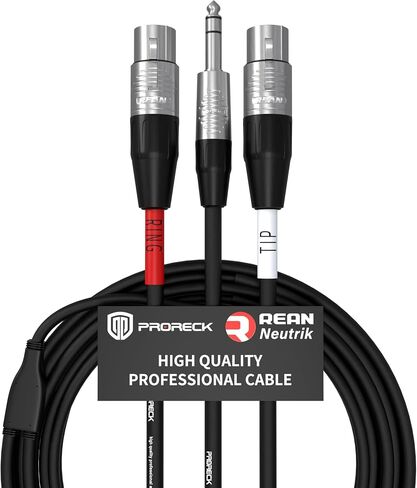 PRORECK 6FT Y-Splitter Stereo Breakout Cable - 1/4" ستيريو TRS إلى ثنائي أحادي XLR ذكر، موصلات Rean، 20 AWG، مثالي لتطبيقات المسرح والاستوديو والصوت المباشر (PR-TRS-2XLRM/6FT) in Kuwait