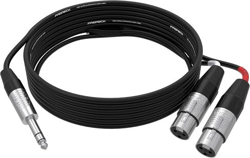 PRORECK 6FT Y-Splitter Stereo Breakout Cable - 1/4" ستيريو TRS إلى ثنائي أحادي XLR ذكر، موصلات Rean، 20 AWG، مثالي لتطبيقات المسرح والاستوديو والصوت المباشر (PR-TRS-2XLRM/6FT) in Kuwait