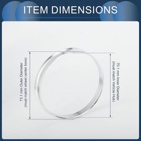 Hub Centric Rings, 72.56mm ID to 73.1mm OD Vehicle Wheel Hubrings Aluminum Alloy, 4 Pcs in Kuwait
