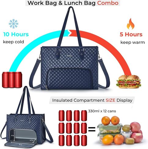 Laptop Bag with Insulated Lunch Compartment for Women, PU Leather 15.6 Inch Work Bag, Elegant Computer Handbag, Versatile Business Tote for Office,Travel or Casual-Chocolate Brown in Saudi Arabia