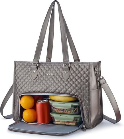 Laptop Bag with Insulated Lunch Compartment for Women, PU Leather 15.6 Inch Work Bag, Elegant Computer Handbag, Versatile Business Tote for Office,Travel or Casual-Chocolate Brown in Saudi Arabia