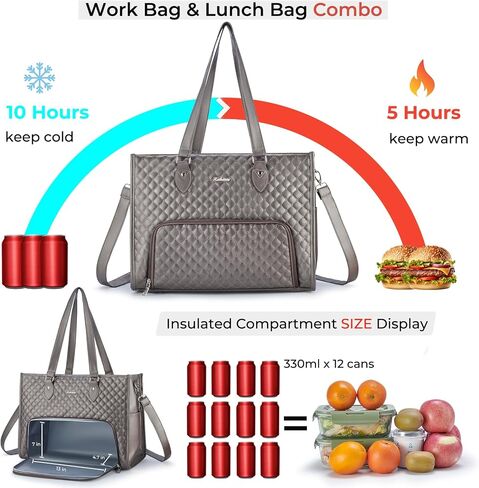Laptop Bag with Insulated Lunch Compartment for Women, PU Leather 15.6 Inch Work Bag, Elegant Computer Handbag, Versatile Business Tote for Office,Travel or Casual-Chocolate Brown in Saudi Arabia