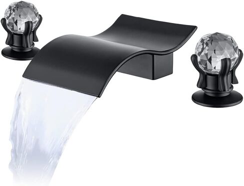 Widespread Bathroom Sink Faucet with Crystal Knob 3 Hole Waterfall Bathroom Vanity Faucet 8 Inch Crystal Bathroom Faucet Deck Mount Basin Mixer Tap with Hose, Gold Finish in Saudi Arabia