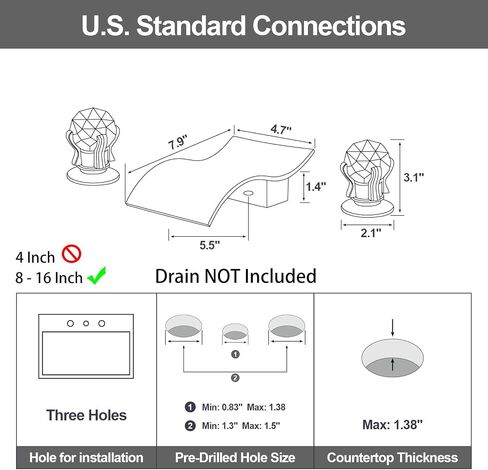 Widespread Bathroom Sink Faucet with Crystal Knob 3 Hole Waterfall Bathroom Vanity Faucet 8 Inch Crystal Bathroom Faucet Deck Mount Basin Mixer Tap with Hose, Gold Finish in Saudi Arabia