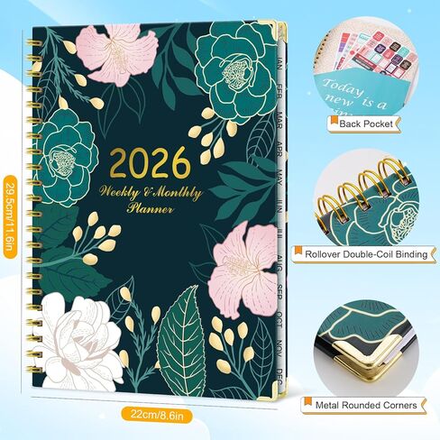VinTS 2025 Planner, 8.5x11 Large Weekly Monthly Dated Planner,Jan-Dec.2025 Hardcover Planner Agenda Organizers with stickers, bookmarks, pocket for Women Home,Green in Kuwait