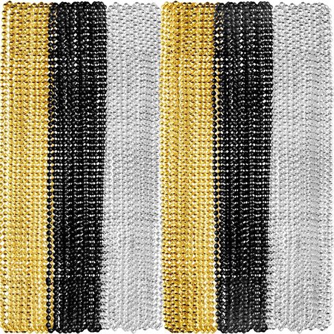 120 Pcs Beaded Necklaces Gold Black and Silver New Year Bead for New Year Eve Christmas Festival Parade Throw Accessories Wedding Birthday Party Supplies, 3 Colors in Saudi Arabia
