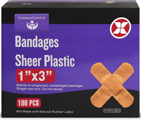 Adhesive Bandage - Box of 100 1" Flexible Fabric Bandages - Sheer Plastic and Latex Free for Cuts, Scrapes, Burns - Sterile Small Bandages in Kuwait