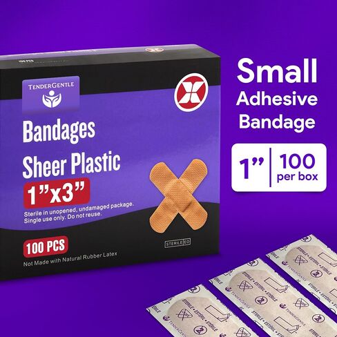 Adhesive Bandage - Box of 100 1" Flexible Fabric Bandages - Sheer Plastic and Latex Free for Cuts, Scrapes, Burns - Sterile Small Bandages in Kuwait