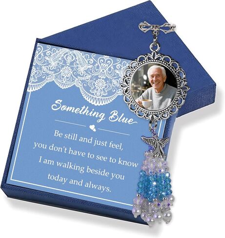 Something Blue Bridal Bouquet Charm Wedding Memorial Bride Shower Gift Wedding Bouquet Memorial for Mother Father DIY Photo Keepsake with Angel Bow Photo Locket in Saudi Arabia