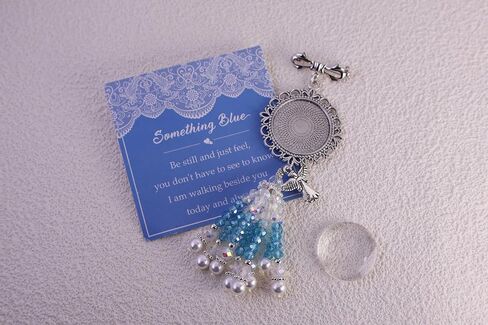 Something Blue Bridal Bouquet Charm Wedding Memorial Bride Shower Gift Wedding Bouquet Memorial for Mother Father DIY Photo Keepsake with Angel Bow Photo Locket in Saudi Arabia