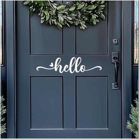 Hello Door Decal, Cute Hello Sticker Greeting for Home, Hello Vinyl Decal, Welcome to Our Home Front Door Decor, Hello House Door Saying Vinyl Decal Quote, House Warming Gift (3.8 x 16.9 in, Black) in Saudi Arabia