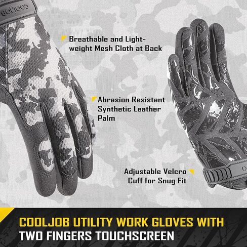 COOLJOB Touchscreen Utility Men’s Work Gloves with Grip, Slip-resistant Breathable Gloves for Driving Hunting Cycling, S-XL in Kuwait