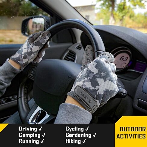 COOLJOB Touchscreen Utility Men’s Work Gloves with Grip, Slip-resistant Breathable Gloves for Driving Hunting Cycling, S-XL in Kuwait