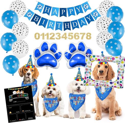 Dog Birthday Party Supplies - Dog Birthday Bandana Set - Birthday Decorations for Multi Sizes Dogs Party Hat, Girl Dog Birthday Banner with Photo Frame Balloons, Paws Balloons (14Pcs,Girl) in Saudi Arabia