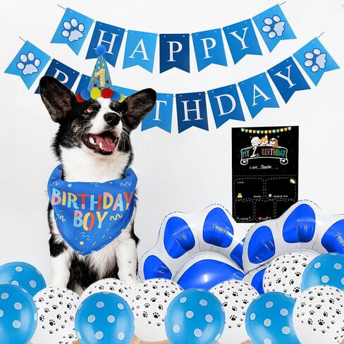 Dog Birthday Party Supplies - Dog Birthday Bandana Set - Birthday Decorations for Multi Sizes Dogs Party Hat, Girl Dog Birthday Banner with Photo Frame Balloons, Paws Balloons (14Pcs,Girl) in Saudi Arabia