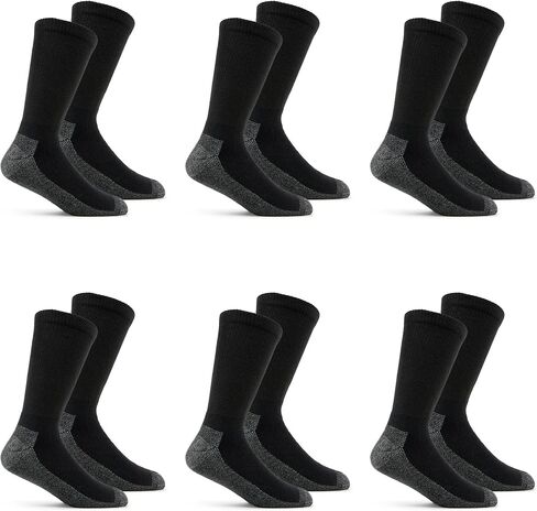 Fruit of the Loom Men's Big & Tall Cushioned Moisture Wicking Durable Cotton Workgear Crew Socks (Mulit Packs), Black (6 Pack), 12-15 in Saudi Arabia