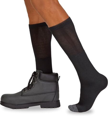Fruit of the Loom Men's Big & Tall Cushioned Moisture Wicking Durable Cotton Workgear Crew Socks (Mulit Packs), Black (6 Pack), 12-15 in Saudi Arabia