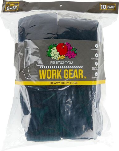 Fruit of the Loom Men's Big & Tall Cushioned Moisture Wicking Durable Cotton Workgear Crew Socks (Mulit Packs), Black (6 Pack), 12-15 in Saudi Arabia