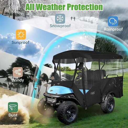 10L0L Universal 4 Passenger Golf Cart Enclosure - Extended Roof 94" Fit for Yamaha, EZGO TXT RXV, Club Car DS Precedent, Golf Cart Rain Cover, 600D Waterproof Driving Enclosure with Side Mirror Open in Saudi Arabia