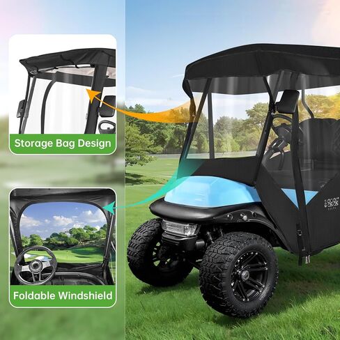 10L0L Universal 4 Passenger Golf Cart Enclosure - Extended Roof 94" Fit for Yamaha, EZGO TXT RXV, Club Car DS Precedent, Golf Cart Rain Cover, 600D Waterproof Driving Enclosure with Side Mirror Open in Saudi Arabia