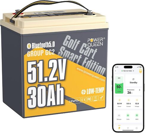 بطارية Power Queen 48V 30Ah Lithium Golf Cart، بطارية GC2 LiFePO4 Bluetooth، 100A Smart BMS، حماية من درجات الحرارة المنخفضة، تدعم محرك يصل إلى 3 كيلو وات، خرج طاقة مستمر بحد أقصى 4.096 كيلو وات، مثالي لعربات الجولف in Kuwait