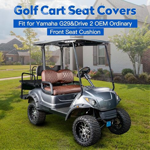 NOKINS Golf Cart Diamond Seat Covers Kit, Fit for Yamaha Drive/Drive2 OEM Standard Front Seat Cushion, No Nails Required & Easy to Clean, Breathable Vinyl Seat Covers (Brown and Brown 8438) in Saudi Arabia