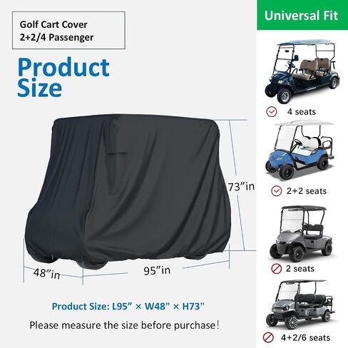 غطاء عربة جولف للركاب 2/4 لسيارة نادي Yamaha EZGO، بوليستر مقاوم للماء 420T مع طلاء فضي، مقاوم للماء، مقاوم للغبار، مقاوم للرياح، مقاوم لأشعة الشمس، حماية من جميع الأحوال الجوية (95-48-73-فضي) in Kuwait