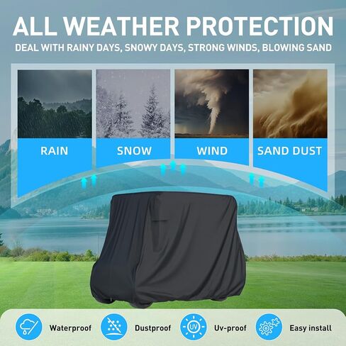 غطاء عربة جولف للركاب 2/4 لسيارة نادي Yamaha EZGO، بوليستر مقاوم للماء 420T مع طلاء فضي، مقاوم للماء، مقاوم للغبار، مقاوم للرياح، مقاوم لأشعة الشمس، حماية من جميع الأحوال الجوية (95-48-73-فضي) in Kuwait