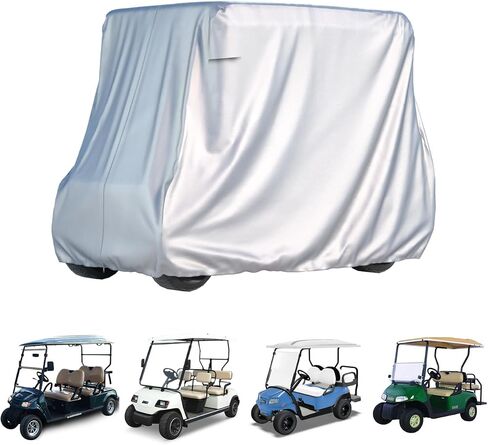 غطاء عربة جولف للركاب 2/4 لسيارة نادي Yamaha EZGO، بوليستر مقاوم للماء 420T مع طلاء فضي، مقاوم للماء، مقاوم للغبار، مقاوم للرياح، مقاوم لأشعة الشمس، حماية من جميع الأحوال الجوية (95-48-73-فضي) in Saudi Arabia