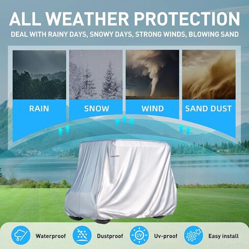 غطاء عربة جولف للركاب 2/4 لسيارة نادي Yamaha EZGO، بوليستر مقاوم للماء 420T مع طلاء فضي، مقاوم للماء، مقاوم للغبار، مقاوم للرياح، مقاوم لأشعة الشمس، حماية من جميع الأحوال الجوية (95-48-73-فضي) in Saudi Arabia
