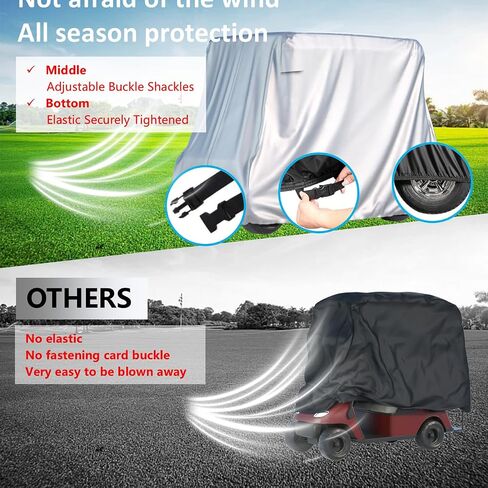 غطاء عربة جولف للركاب 2/4 لسيارة نادي Yamaha EZGO، بوليستر مقاوم للماء 420T مع طلاء فضي، مقاوم للماء، مقاوم للغبار، مقاوم للرياح، مقاوم لأشعة الشمس، حماية من جميع الأحوال الجوية (95-48-73-فضي) in Saudi Arabia